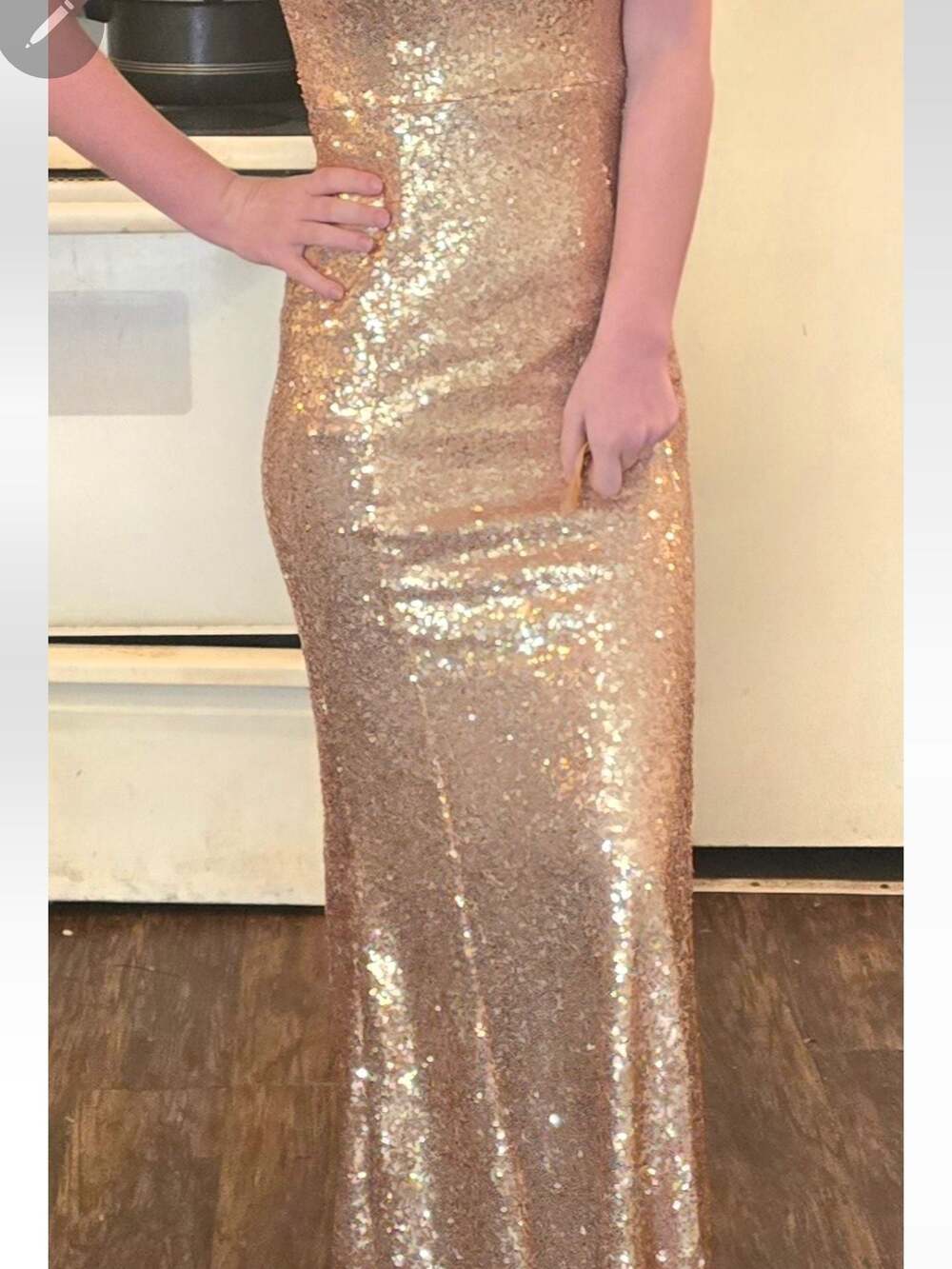 Crystal Doll Gold Sequin V-Neck Sleeveless Mermaid Maxi Gown Dress